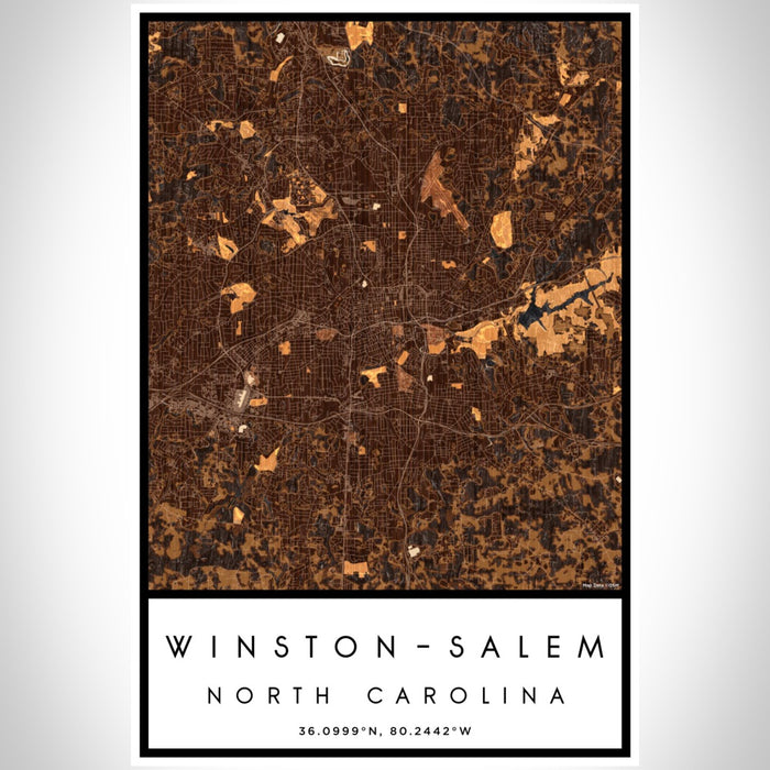 Winston-Salem North Carolina Map Print Portrait Orientation in Ember Style With Shaded Background