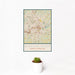 12x18 Winston-Salem North Carolina Map Print Portrait Orientation in Woodblock Style With Small Cactus Plant in White Planter