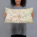 Person holding 20x12 Custom Winston-Salem North Carolina Map Throw Pillow in Woodblock