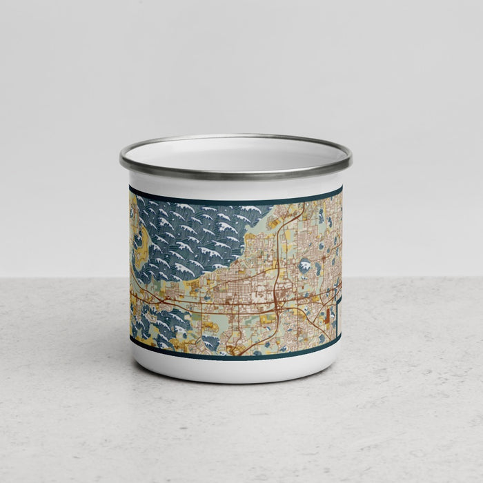 Front View Custom Winter Garden Florida Map Enamel Mug in Woodblock