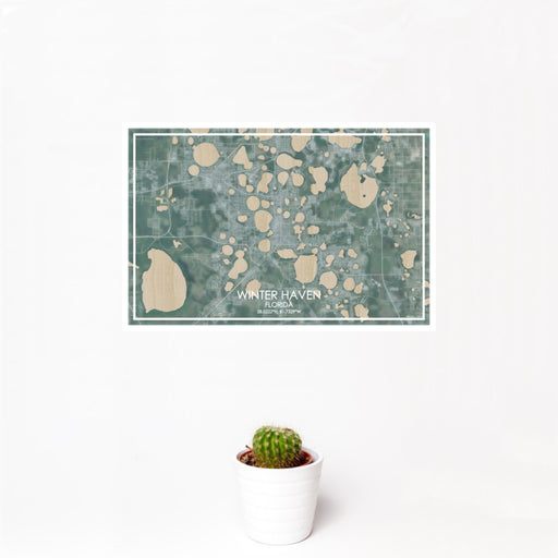 12x18 Winter Haven Florida Map Print Landscape Orientation in Afternoon Style With Small Cactus Plant in White Planter