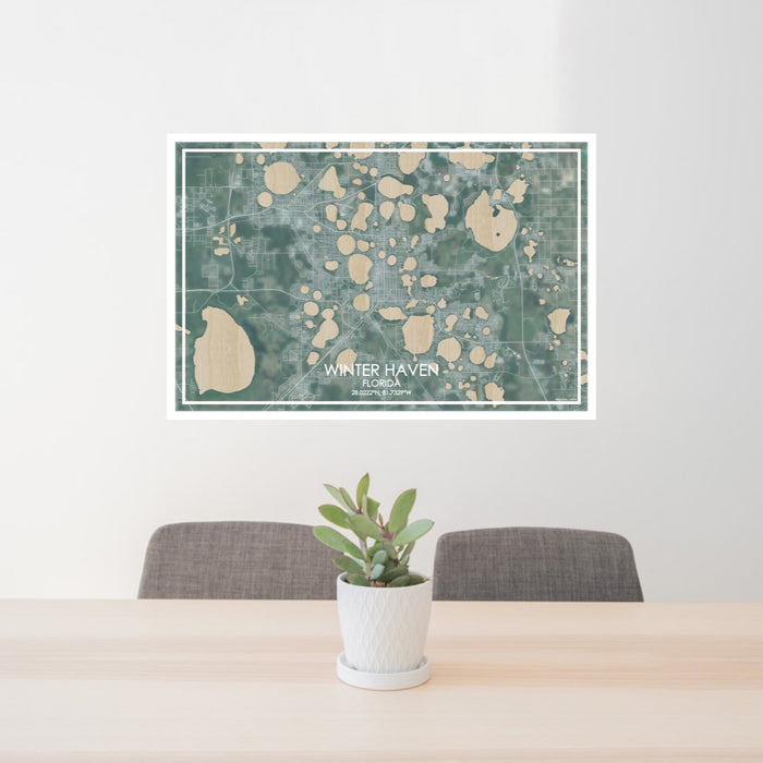 24x36 Winter Haven Florida Map Print Lanscape Orientation in Afternoon Style Behind 2 Chairs Table and Potted Plant