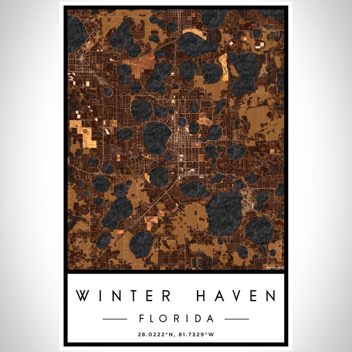 Winter Haven Florida Map Print Portrait Orientation in Ember Style With Shaded Background