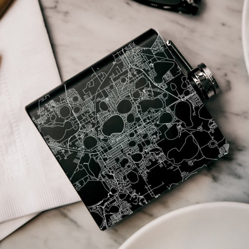 Winter Haven Florida Custom Engraved City Map Inscription Coordinates on 6oz Stainless Steel Flask in Black