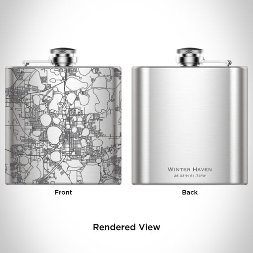 Rendered View of Winter Haven Florida Map Engraving on 6oz Stainless Steel Flask