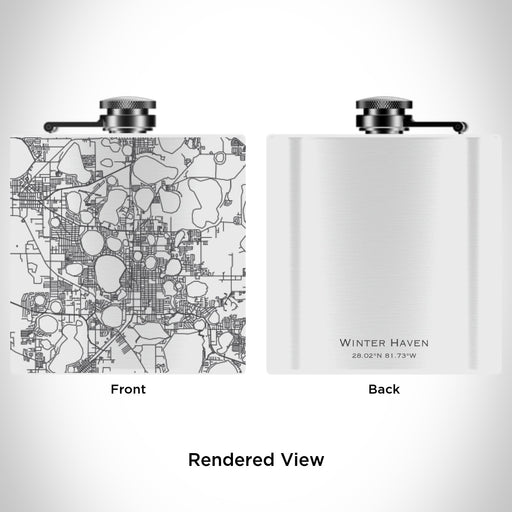 Rendered View of Winter Haven Florida Map Engraving on 6oz Stainless Steel Flask in White