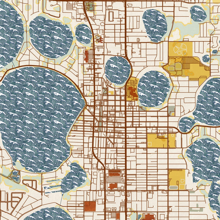 Winter Haven Florida Map Print in Woodblock Style Zoomed In Close Up Showing Details