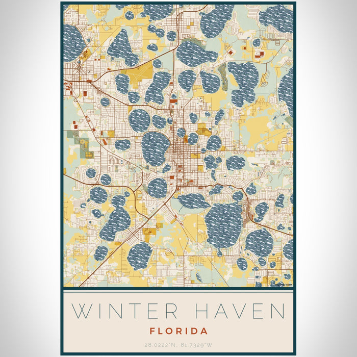 Winter Haven Florida Map Print Portrait Orientation in Woodblock Style With Shaded Background