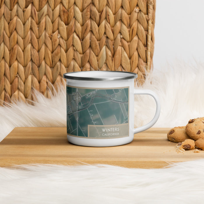 Right View Custom Winters California Map Enamel Mug in Afternoon