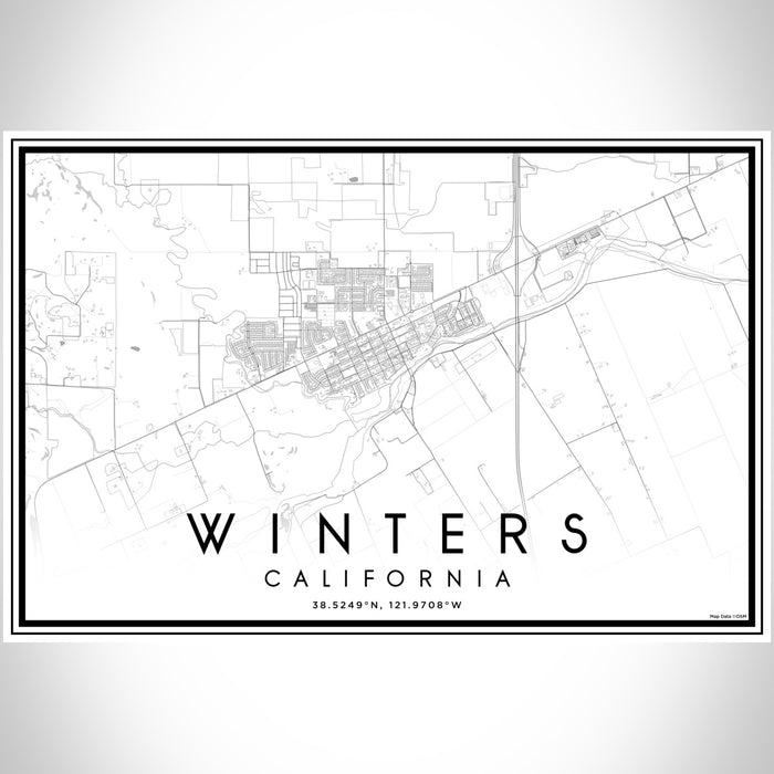 Winters California Map Print Landscape Orientation in Classic Style With Shaded Background