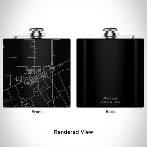 Rendered View of Winters California Map Engraving on 6oz Stainless Steel Flask in Black