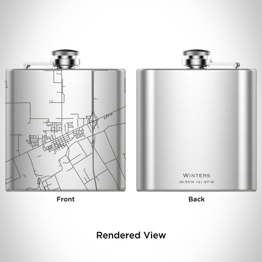 Rendered View of Winters California Map Engraving on 6oz Stainless Steel Flask