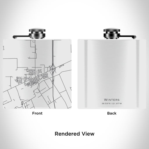 Rendered View of Winters California Map Engraving on 6oz Stainless Steel Flask in White