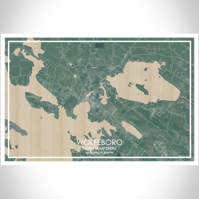 Wolfeboro New Hampshire Map Print Landscape Orientation in Afternoon Style With Shaded Background
