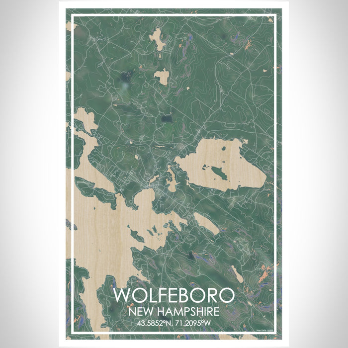 Wolfeboro New Hampshire Map Print Portrait Orientation in Afternoon Style With Shaded Background