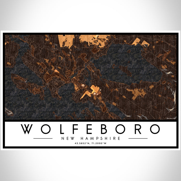 Wolfeboro New Hampshire Map Print Landscape Orientation in Ember Style With Shaded Background
