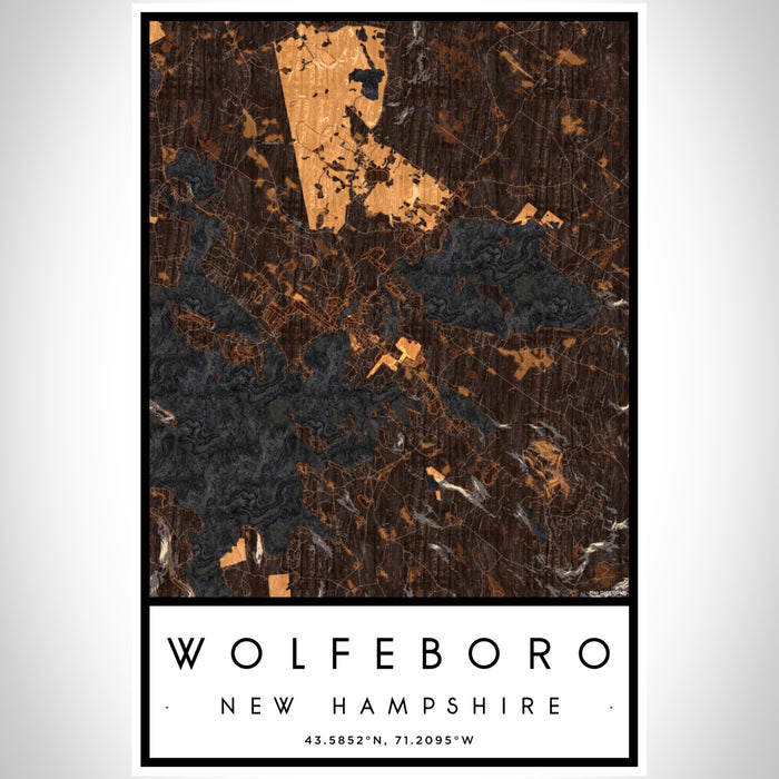 Wolfeboro New Hampshire Map Print Portrait Orientation in Ember Style With Shaded Background