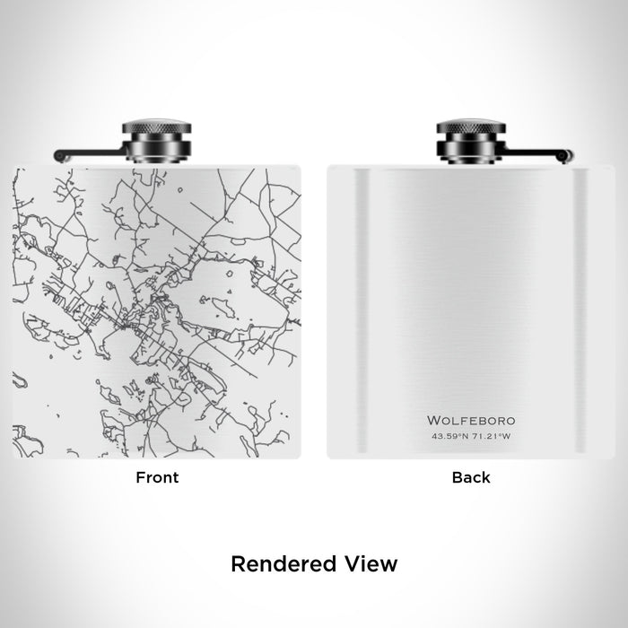 Rendered View of Wolfeboro New Hampshire Map Engraving on 6oz Stainless Steel Flask in White