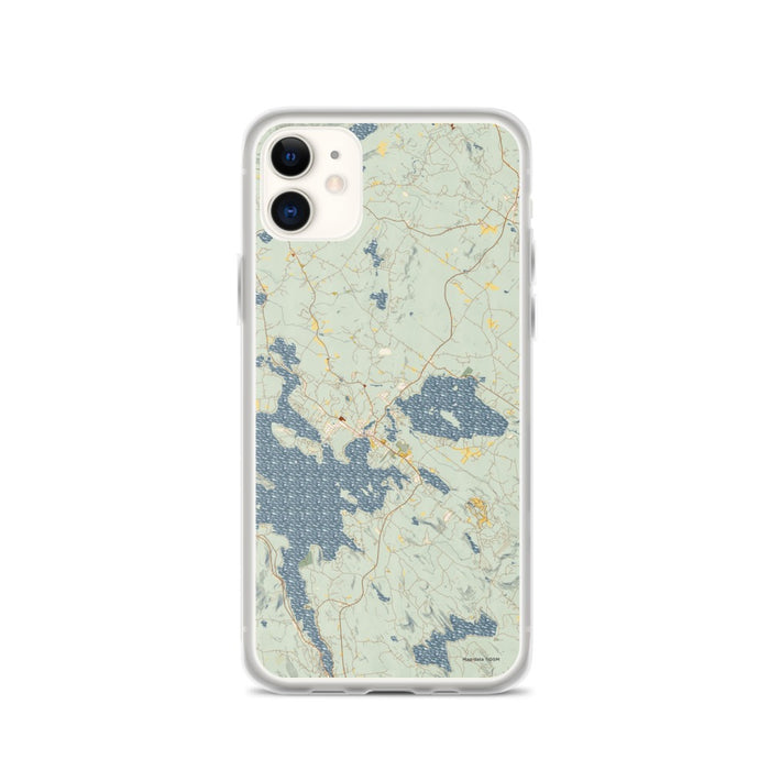 Custom iPhone 11 Wolfeboro New Hampshire Map Phone Case in Woodblock