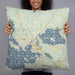 Person holding 22x22 Custom Wolfeboro New Hampshire Map Throw Pillow in Woodblock