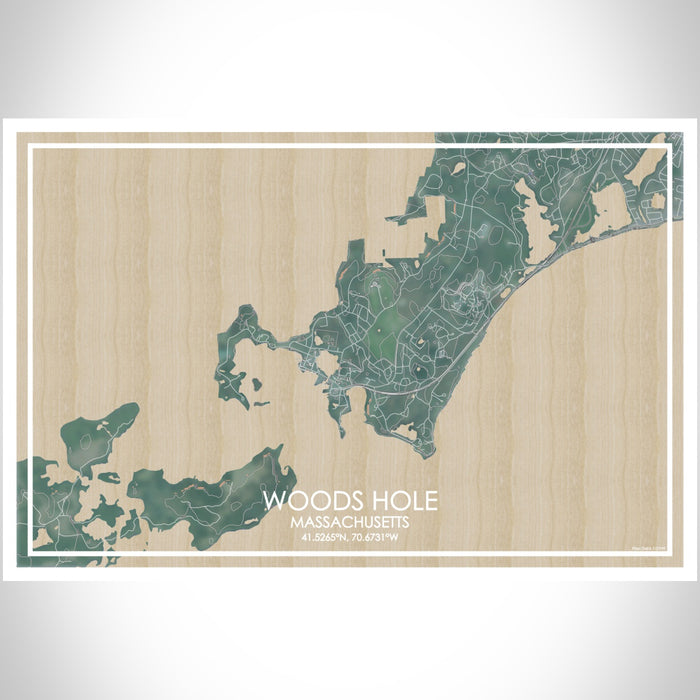 Woods Hole Massachusetts Map Print Landscape Orientation in Afternoon Style With Shaded Background