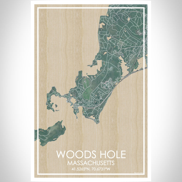 Woods Hole Massachusetts Map Print Portrait Orientation in Afternoon Style With Shaded Background
