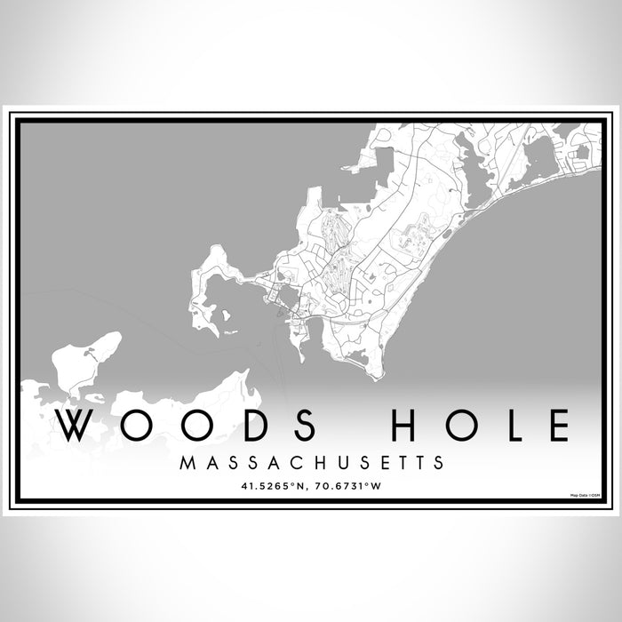 Woods Hole Massachusetts Map Print Landscape Orientation in Classic Style With Shaded Background