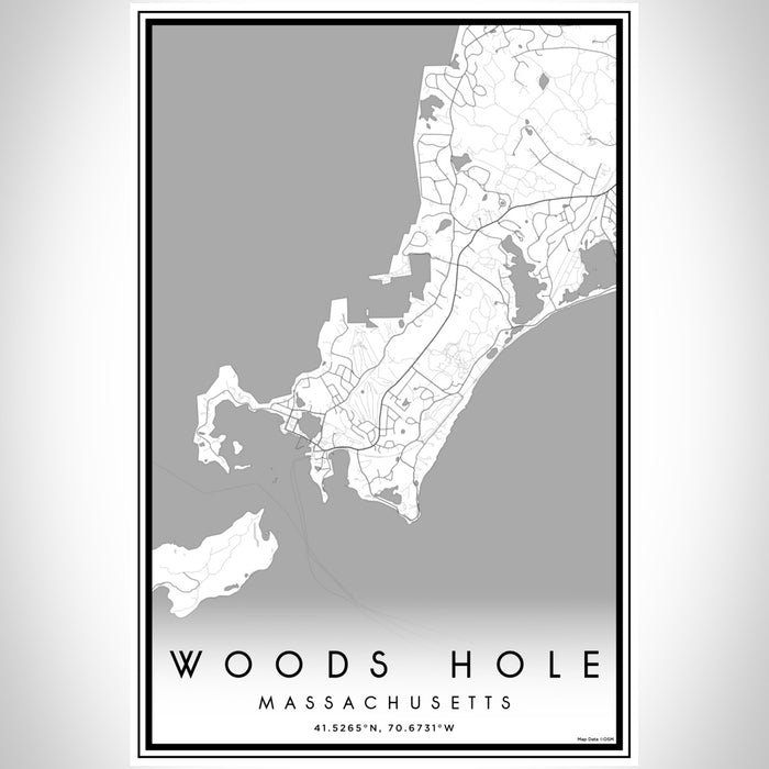 Woods Hole Massachusetts Map Print Portrait Orientation in Classic Style With Shaded Background