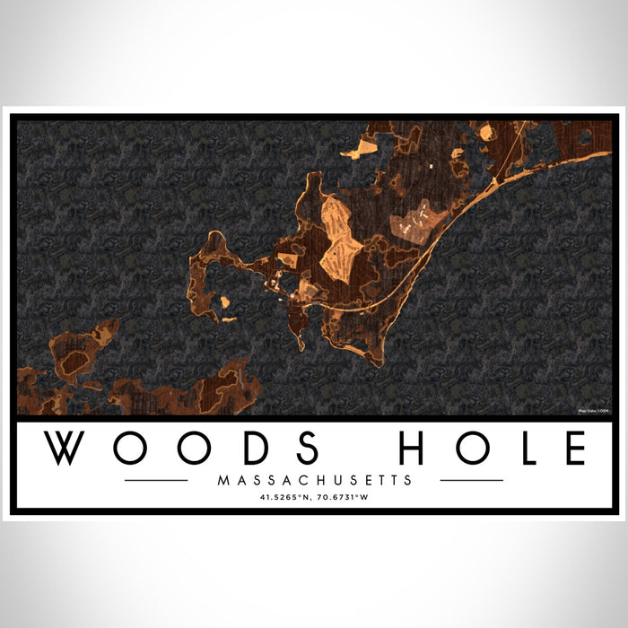 Woods Hole Massachusetts Map Print Landscape Orientation in Ember Style With Shaded Background