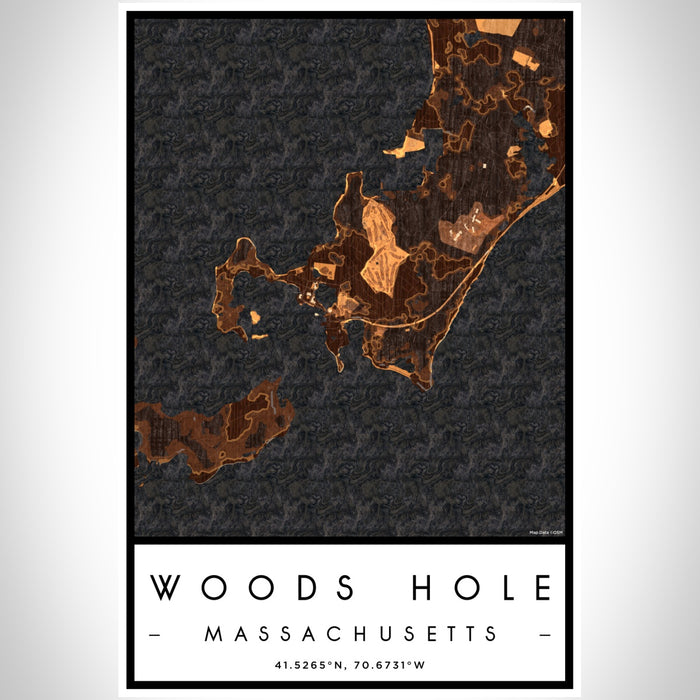 Woods Hole Massachusetts Map Print Portrait Orientation in Ember Style With Shaded Background