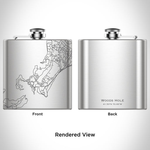 Rendered View of Woods Hole Massachusetts Map Engraving on 6oz Stainless Steel Flask