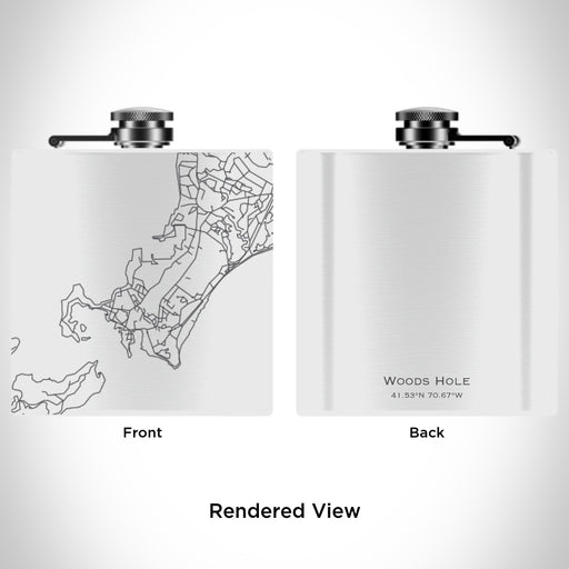 Rendered View of Woods Hole Massachusetts Map Engraving on 6oz Stainless Steel Flask in White