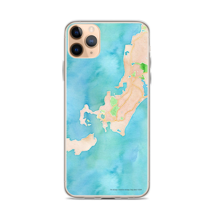 Custom iPhone 11 Pro Max Woods Hole Massachusetts Map Phone Case in Watercolor