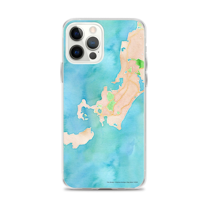 Custom iPhone 12 Pro Max Woods Hole Massachusetts Map Phone Case in Watercolor