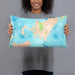 Person holding 20x12 Custom Woods Hole Massachusetts Map Throw Pillow in Watercolor
