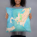 Person holding 18x18 Custom Woods Hole Massachusetts Map Throw Pillow in Watercolor