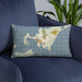 Custom Woods Hole Massachusetts Map Throw Pillow in Woodblock on Blue Colored Chair