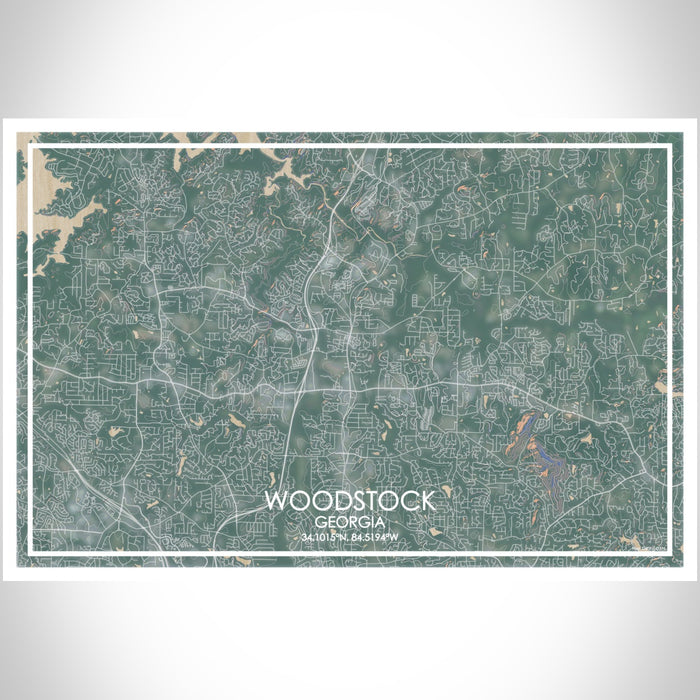 Woodstock Georgia Map Print Landscape Orientation in Afternoon Style With Shaded Background