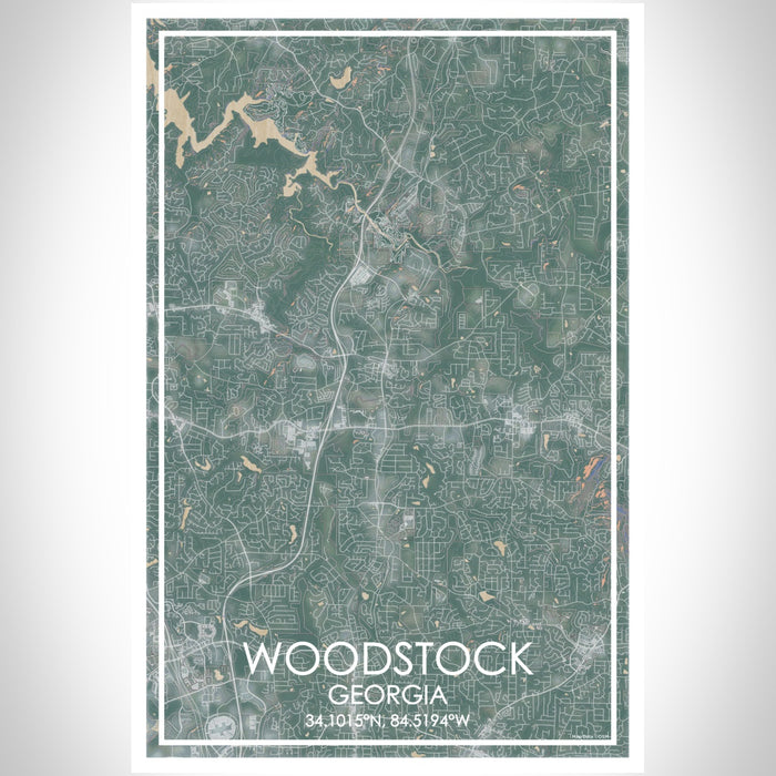 Woodstock Georgia Map Print Portrait Orientation in Afternoon Style With Shaded Background