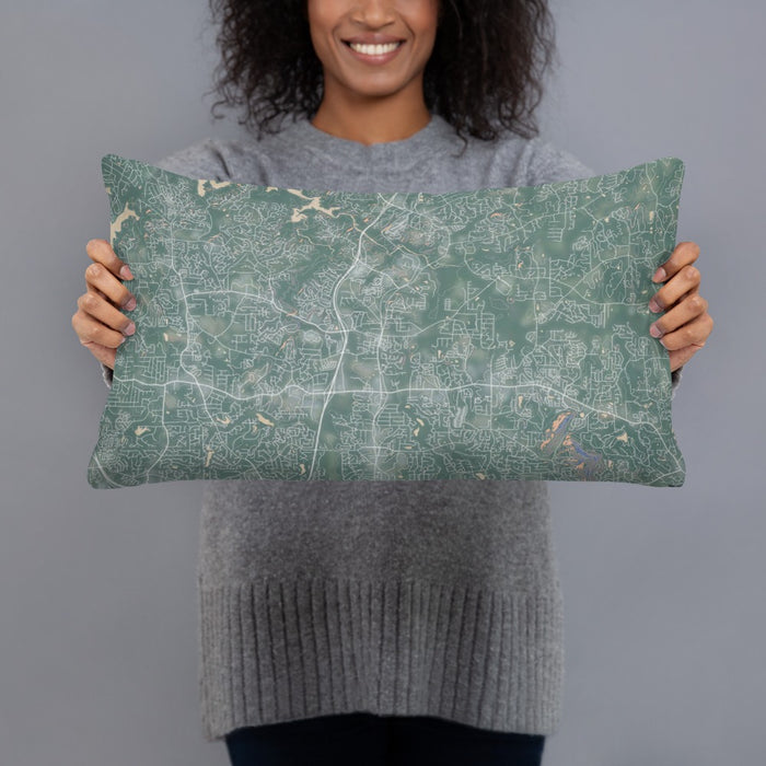 Person holding 20x12 Custom Woodstock Georgia Map Throw Pillow in Afternoon