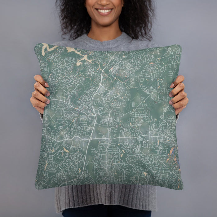 Person holding 18x18 Custom Woodstock Georgia Map Throw Pillow in Afternoon