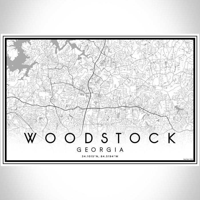 Woodstock Georgia Map Print Landscape Orientation in Classic Style With Shaded Background