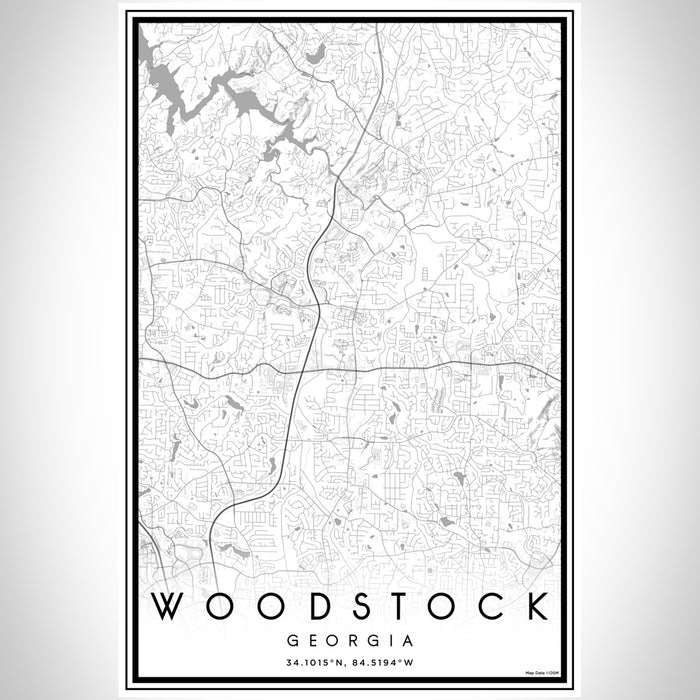 Woodstock Georgia Map Print Portrait Orientation in Classic Style With Shaded Background