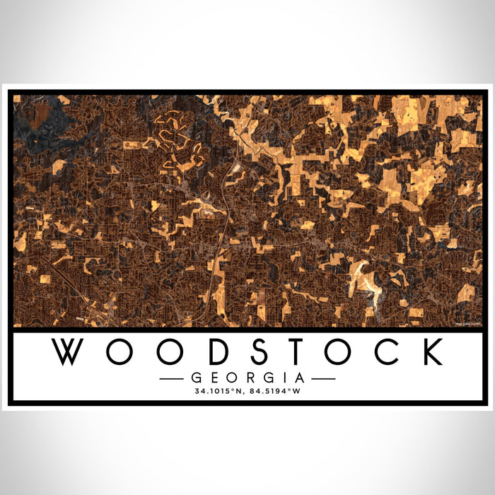 Woodstock Georgia Map Print Landscape Orientation in Ember Style With Shaded Background