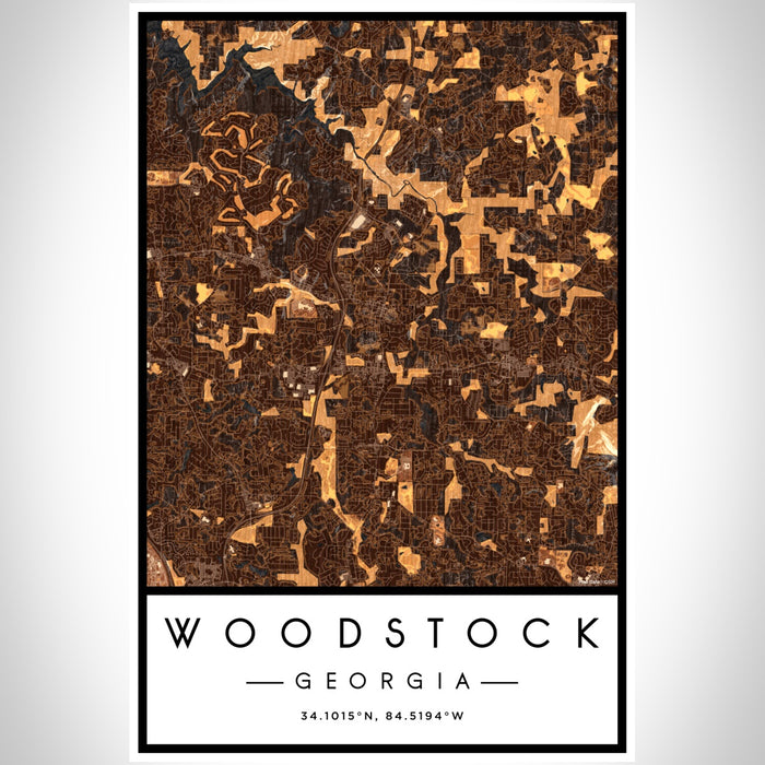 Woodstock Georgia Map Print Portrait Orientation in Ember Style With Shaded Background