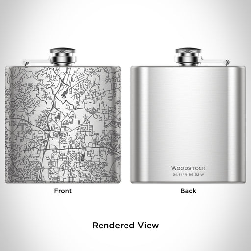 Rendered View of Woodstock Georgia Map Engraving on 6oz Stainless Steel Flask