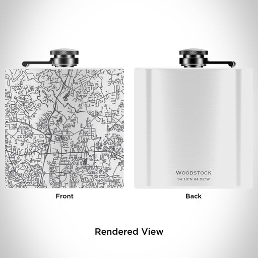 Rendered View of Woodstock Georgia Map Engraving on 6oz Stainless Steel Flask in White