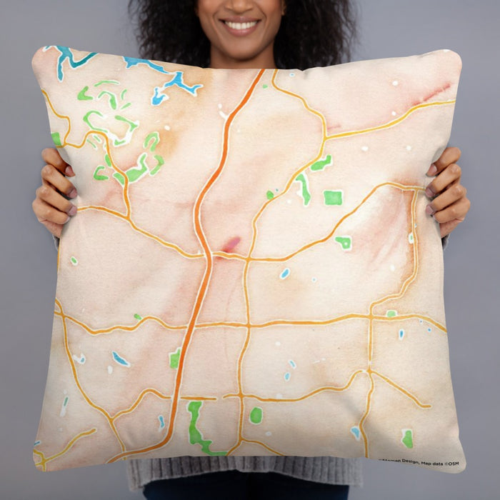 Person holding 22x22 Custom Woodstock Georgia Map Throw Pillow in Watercolor