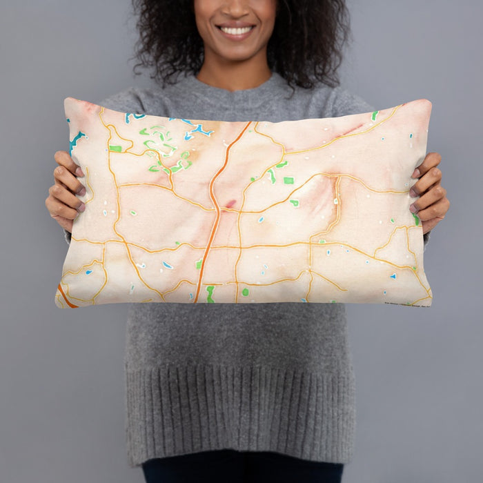 Person holding 20x12 Custom Woodstock Georgia Map Throw Pillow in Watercolor