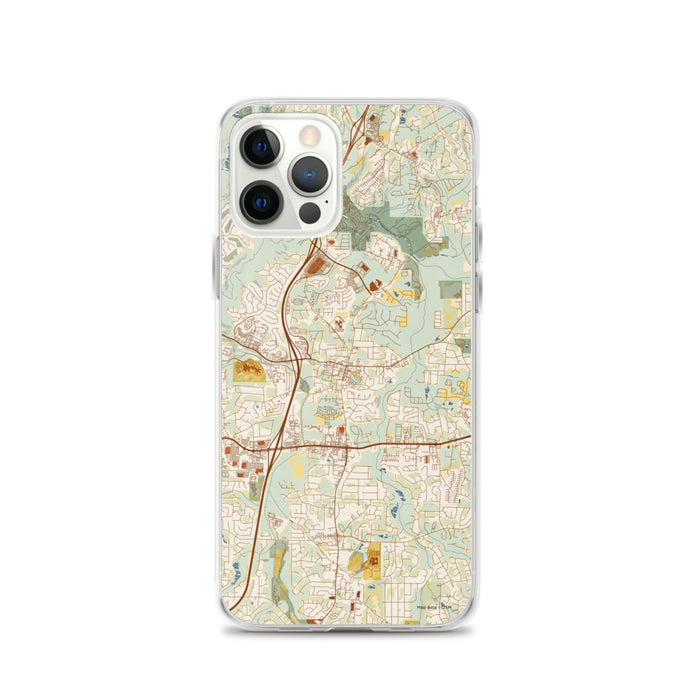 Custom iPhone 12 Pro Woodstock Georgia Map Phone Case in Woodblock